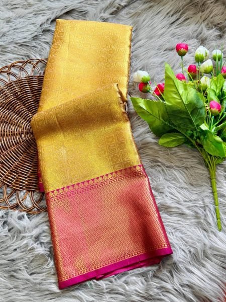 Celebrity Inspired Rani Mukerji Tissue Silk Saree Golden Banarasi Saree at Best Wholesale Prices Silk Sarees Wholesale