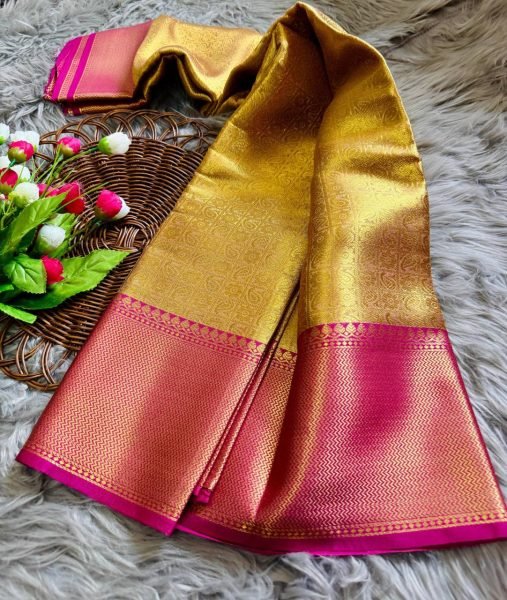 Celebrity Inspired Rani Mukerji Tissue Silk Saree Golden Banarasi Saree at Best Wholesale Prices Silk Sarees Wholesale