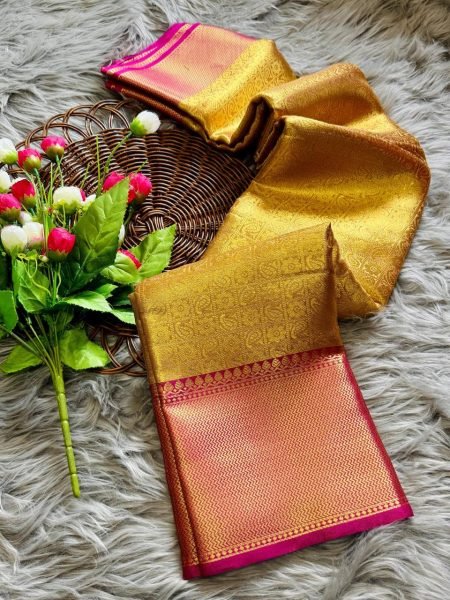 Celebrity Inspired Rani Mukerji Tissue Silk Saree Golden Banarasi Saree at Best Wholesale Prices Silk Sarees Wholesale