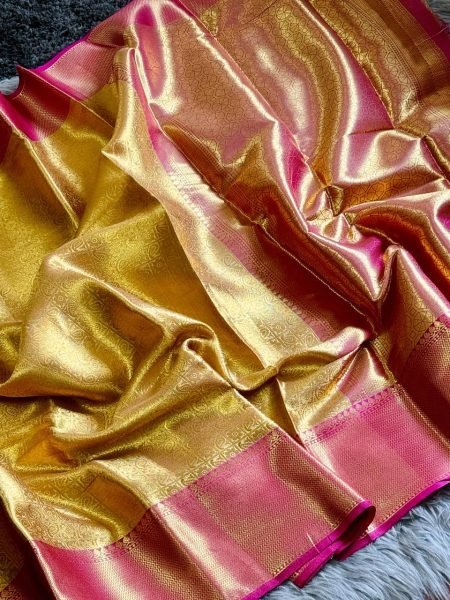 Celebrity Inspired Rani Mukerji Tissue Silk Saree Golden Banarasi Saree at Best Wholesale Prices Silk Sarees Wholesale