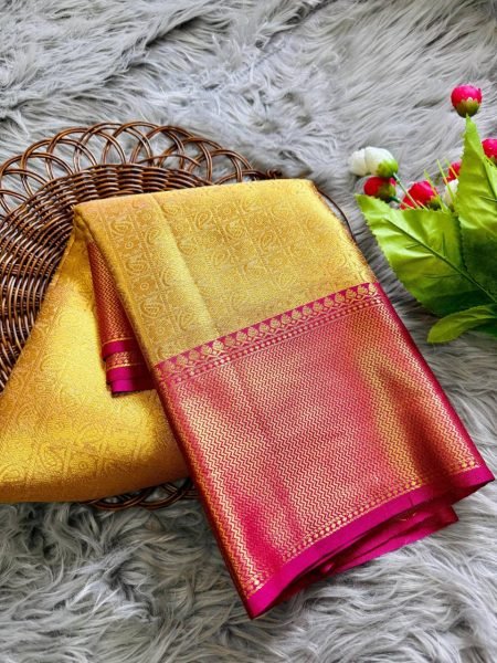 Celebrity Inspired Rani Mukerji Tissue Silk Saree Golden Banarasi Saree at Best Wholesale Prices Silk Sarees Wholesale
