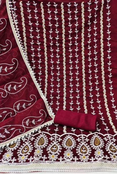 Chanderi Cotton Dress Material With Embroidery Work  Cotton Dress Material