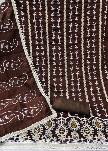 Chanderi Cotton Dress Material With Embroidery Work  Cotton Dress Material