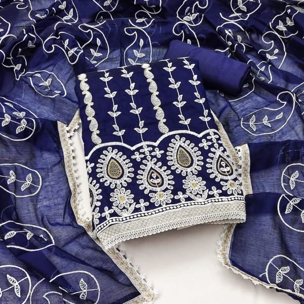 Chanderi Cotton Dress Material With Embroidery Work  Cotton Dress Material