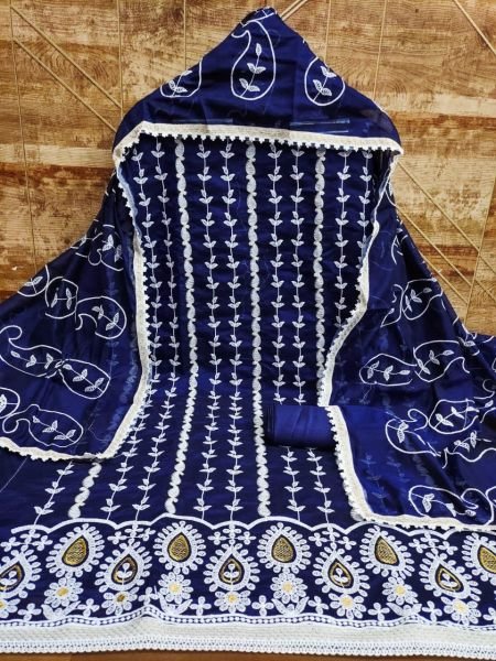 Chanderi Cotton Dress Material With Embroidery Work  Cotton Dress Material