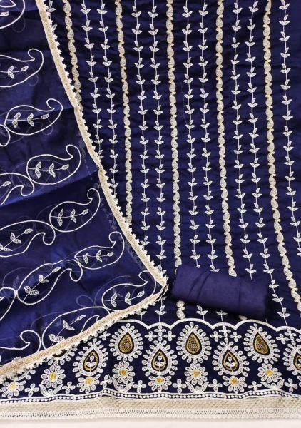 Chanderi Cotton Dress Material With Embroidery Work  Cotton Dress Material