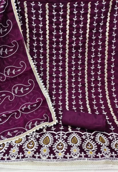 Chanderi Cotton Dress Material With Embroidery Work  Cotton Dress Material