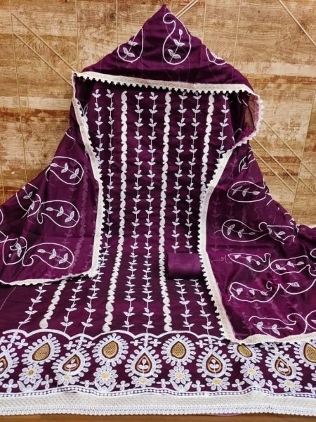 Chanderi Cotton Dress Material With Embroidery Work  Cotton Dress Material