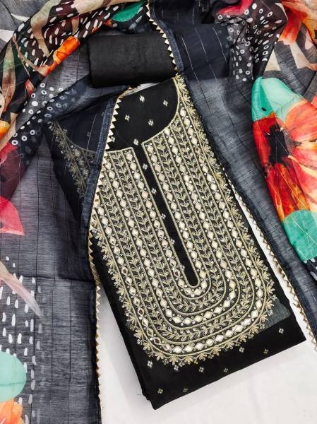 Chanderi Dress Material with Booti Kodding Sequins Work and Chanderi Lining Digital Print Dupatta Color Set Matching Dress Material Wholesale