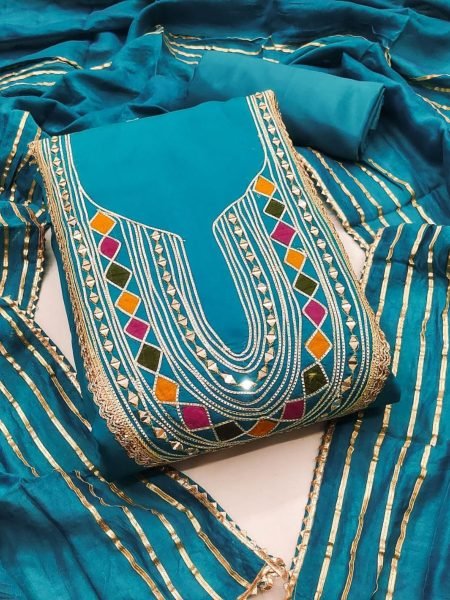 Chanderi Embroidered Dress Material with Gota Patti & Santoon Bottom Best Seller