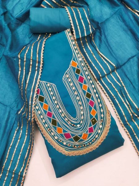 Chanderi Embroidered Dress Material with Gota Patti & Santoon Bottom Best Seller Color Set Matching Dress Material Wholesale