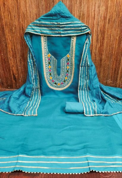 Chanderi Embroidered Dress Material with Gota Patti & Santoon Bottom Best Seller Color Set Matching Dress Material Wholesale