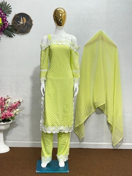 Chanderi Embroidery Work Kurti Pant With Georgette Dupatta Ready To Wear Collection