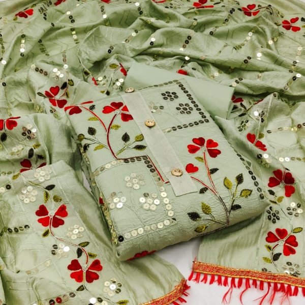 Chanderi Multi Embrodery Dress Material  Punjabi Dress Materials Wholesale