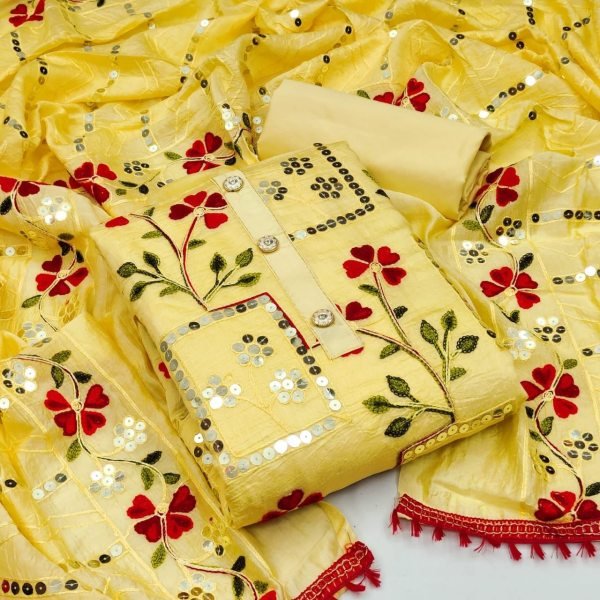 Chanderi Multi Embrodery Dress Material  Punjabi Dress Materials Wholesale