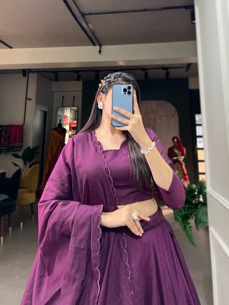 Chanderi Silk Designer Lehenga Choli in Wine Enhanced with Hand Work Designer Lehenga Choli