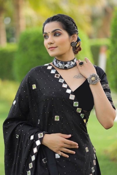  Charcoal Grey Cotton Silk Lehenga Choli with Sequin Butta Perfect for Garba Look Navratri Lehnega Choli