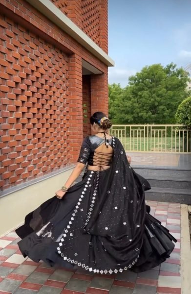  Charcoal Grey Cotton Silk Lehenga Choli with Sequin Butta Perfect for Garba Look Navratri Lehnega Choli