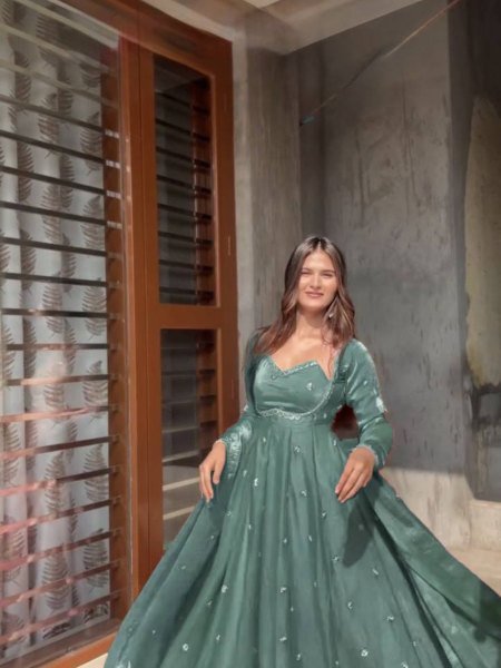 Sky Blue Fendy Silk Kurti Set with Sequence Embroidery   Lace Dupatta Festive Ready Outfit Georgette Kurti 