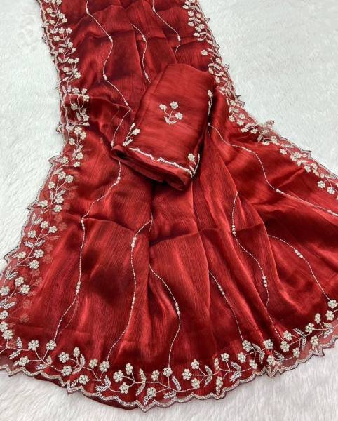 Charming Zimmy Choo Saree With Handcrafted Khatli Cut Dana & Diamond Work Saree JIMMY CHOO SAREE