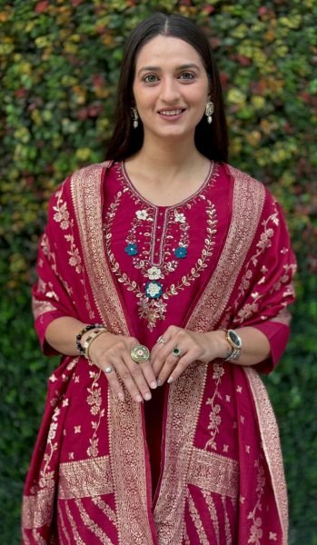 Cherry Handworked Kurti Set with Designer Pants   Heavy Dupatta Perfect for Festive Styling 3 Piece Kurti Set