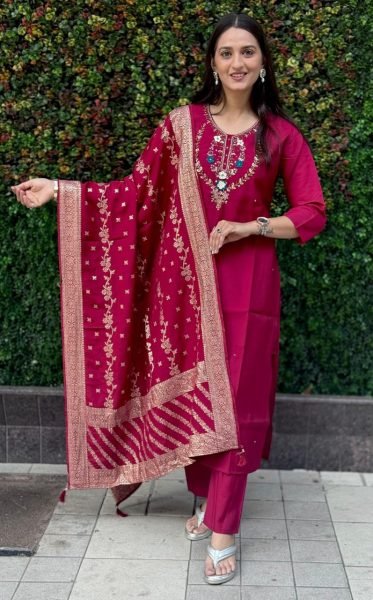 Cherry Handworked Kurti Set with Designer Pants   Heavy Dupatta Perfect for Festive Styling 3 Piece Kurti Set