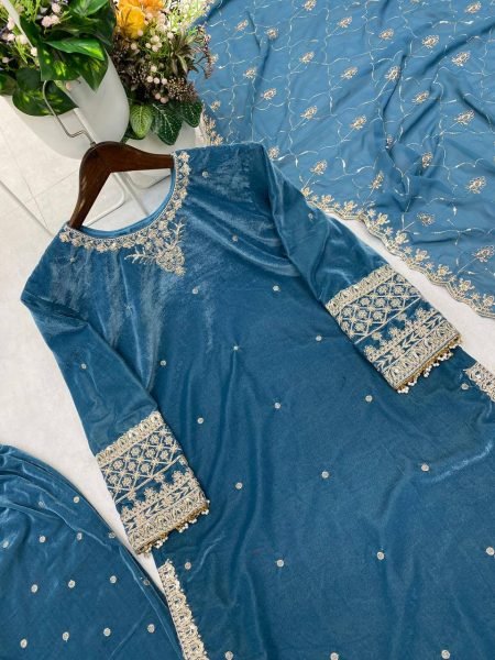 Chic 9000 Velvet Sequence Embroidery Work Suit with Sequins Dupatta for Weddings   Parties at Manufacturer Rate Ready To Wear Collection