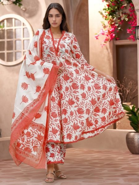 Chic classic V Neck Cotton Slub Printed Kurti   Pant Set with Lace Work and Printed Dupatta for Daily Wear Collection  Straight Cut Long Kurtis