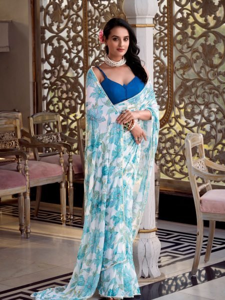 Chic Floral Marble Saree with Moonga Silk Blouse Stylish & Comfortable Printed Cotton Sarees Wholesale