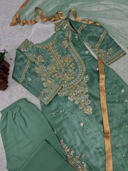 Chic Pakistani Look Jimmy Choo Silk Three Piece Designer Set Ready to Wear Ready To Wear Collection