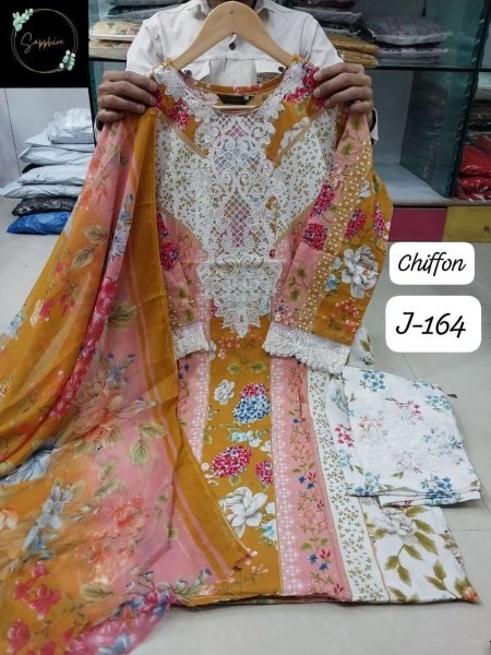 Chiffon Ready Stock Pure Cotton Patch Self Embroidered Festive Wear Suit Collection 