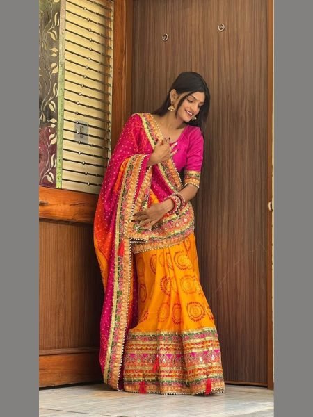 Chiffon Saree with Beautiful Half Bandhani Pure Chiffon Sarees Wholesale