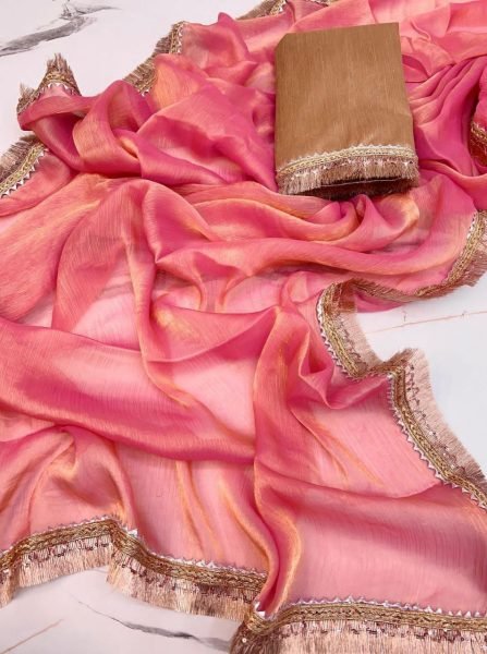 Chiffon Saree with Multi Color Available Zari Weaving and Sequins Lace Border Pure Chiffon Sarees Wholesale