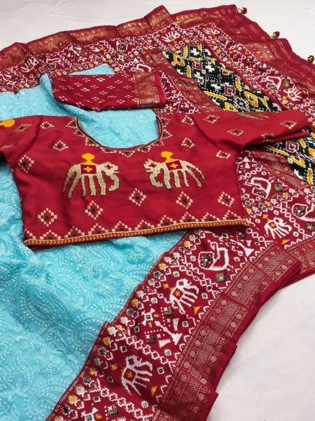 Chikankari Lucknowi Chikankari Georgette Saree with Patola Foil Border & Dual Blouse Georgette Sarees Wholesale