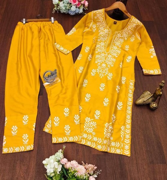 Chikankari Work Rayon Kurti   Pant Exclusive collection Lucknowi Chikankari Kurtis Wholesale