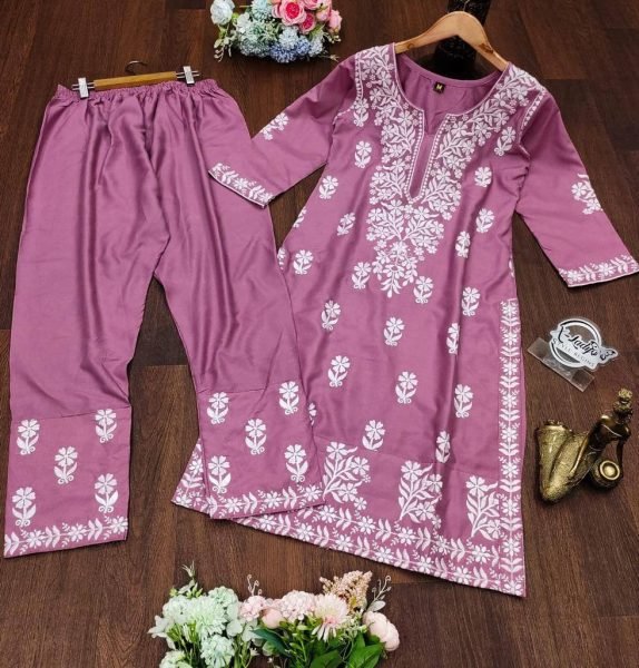 Chikankari Work Rayon Kurti   Pant Exclusive collection Lucknowi Chikankari Kurtis Wholesale