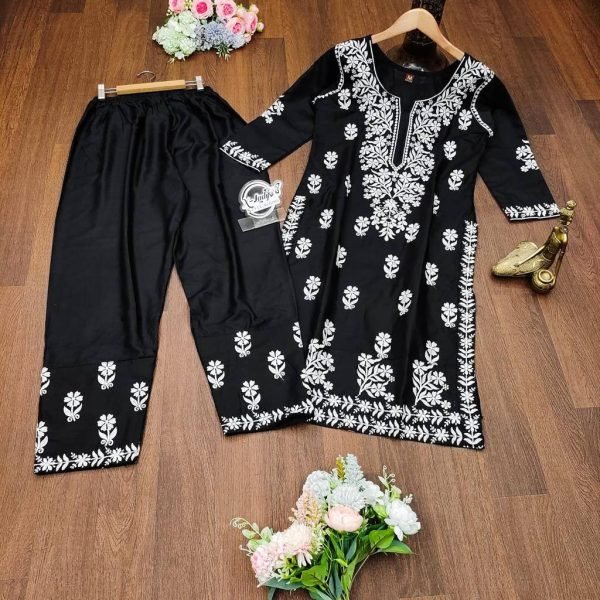 Chikankari Work Rayon Kurti   Pant Exclusive collection Lucknowi Chikankari Kurtis Wholesale