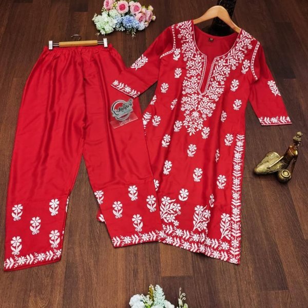 Chikankari Work Rayon Kurti   Pant Exclusive collection Lucknowi Chikankari Kurtis Wholesale