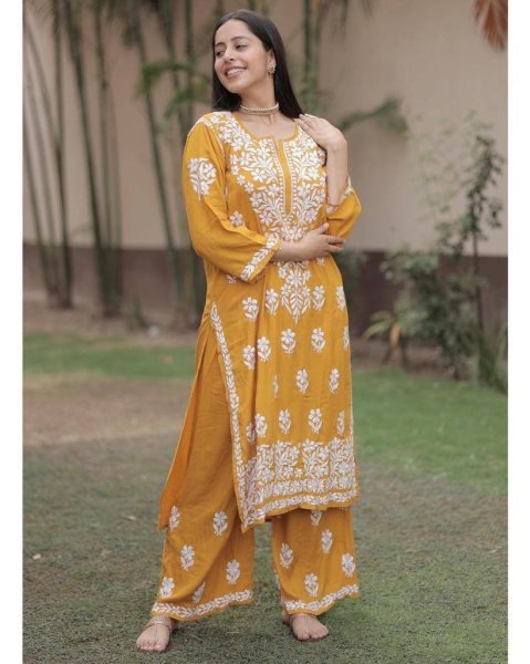 Chikankari Work Rayon Kurti   Pant Exclusive collection Lucknowi Chikankari Kurtis Wholesale