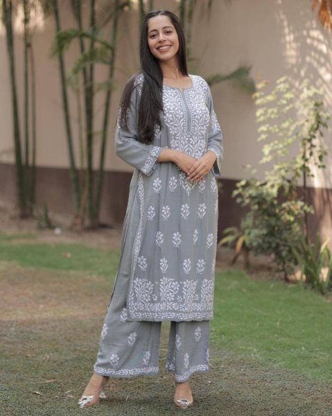 Chikankari Work Rayon Kurti   Pant Exclusive collection Lucknowi Chikankari Kurtis Wholesale