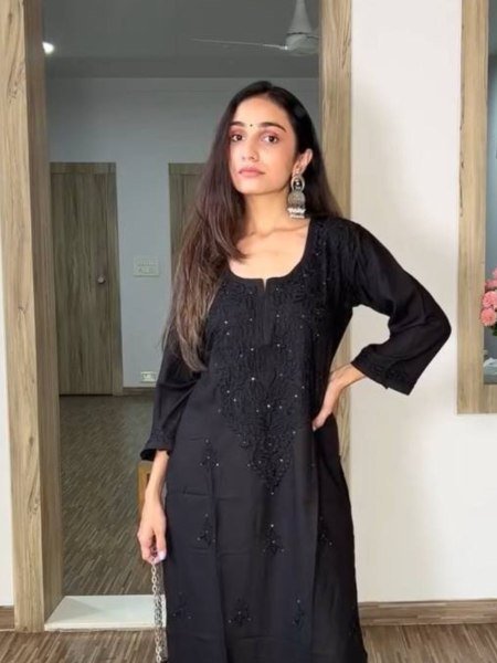 Classic Black Rayon Palazzo Set with Heavy Sequence Embroidery Evening Wear Kurtis