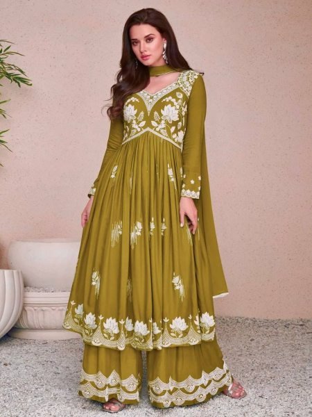 Classic Embroidered Chinon Silk Anarkali Suit with Dupatta for Function Ready  