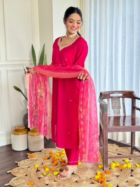 Classic  Embroidered Chinon Silk Suit with Soft Dupatta     New Arrival 3 Piece Kurti Set