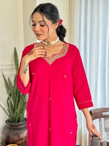 Classic  Embroidered Chinon Silk Suit with Soft Dupatta     New Arrival 3 Piece Kurti Set