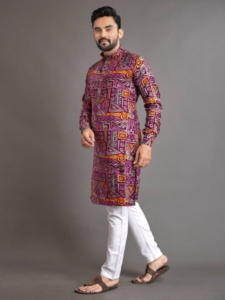 Colorful Foil Printed Kurta Pajama Set Wholesale Festive Outfit
