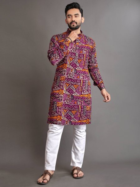 Colorful Foil Printed Kurta Pajama Set Wholesale Festive Outfit Kurta Pajama Wholesale