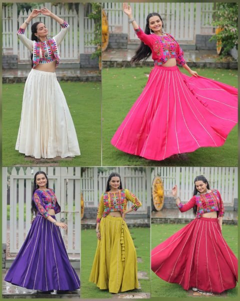 Colorful Gamthi Embroidery Navratri Lehenga Set Export Quality Navratri Lehnega Choli
