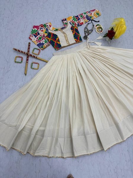 Colorful Navratri Cotton Chaniya Choli Set Fully Stitched with Floral Embroidery Design Navratri Lehnega Choli
