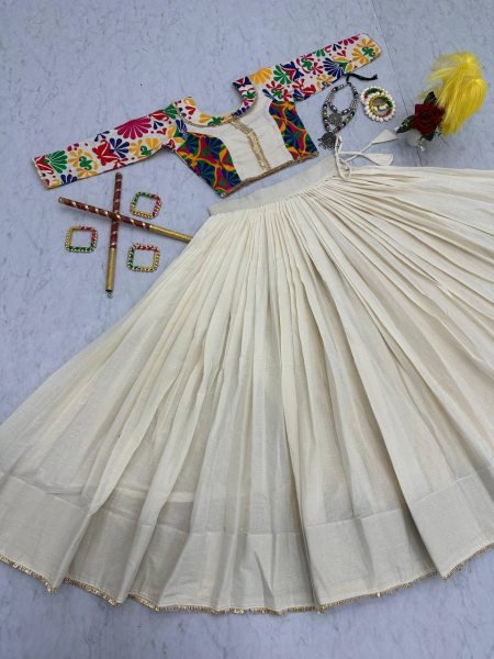 Colorful Navratri Cotton Chaniya Choli Set Fully Stitched with Floral Embroidery Design Navratri Lehnega Choli