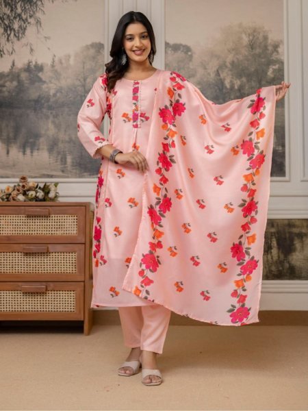 Contemporary Stitched Cotton Printed Kurti with Bottom and Dupatta for Functional Wear 